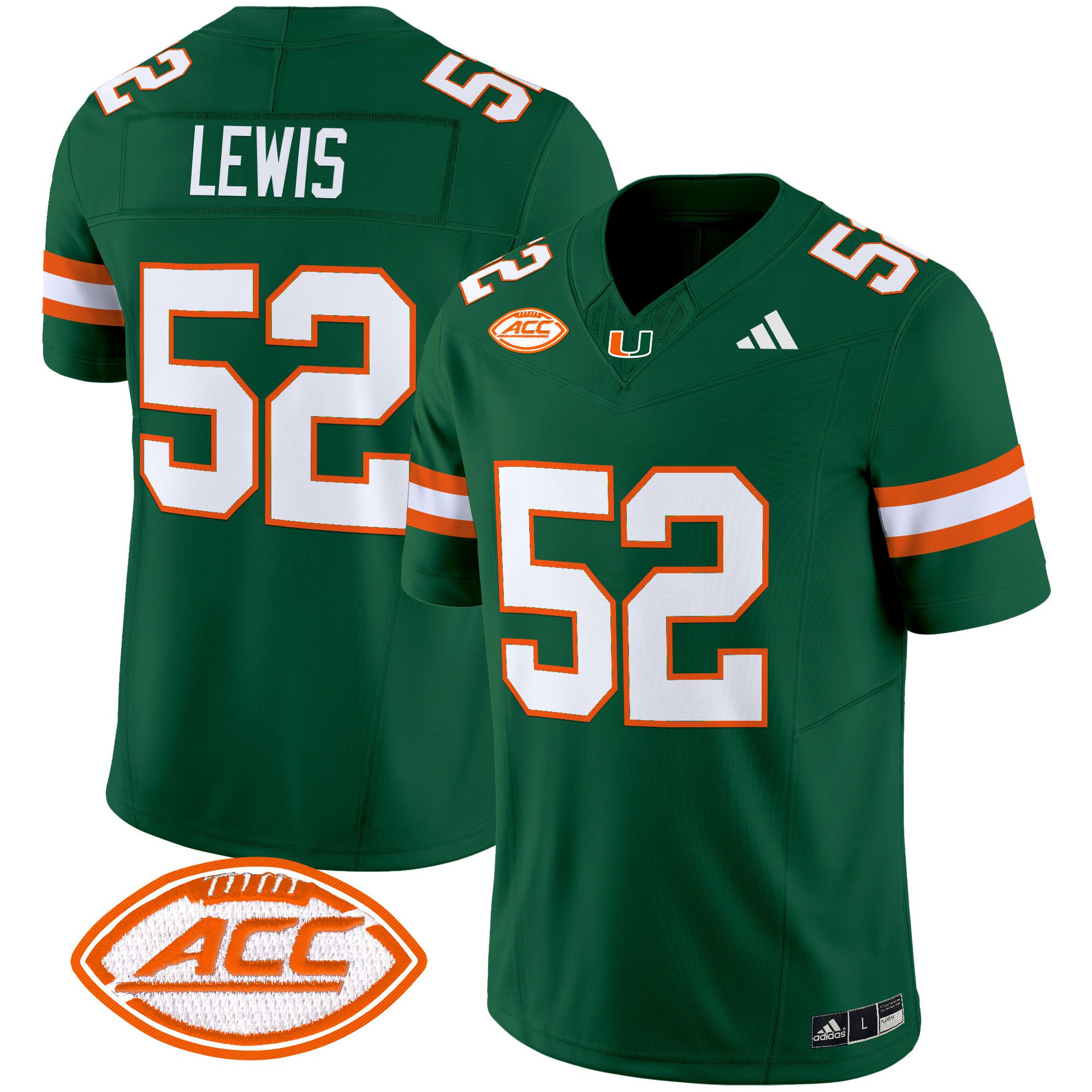 Men Miami Hurricanes #52 Lewis Green 2024 Vapor Limited NCAA Jersey style 1->ncaa teams->NCAA Jersey